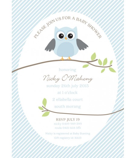 Owl Blue Baby Shower Printable Invitation